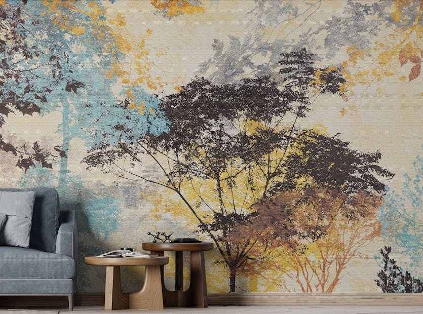 Removable Colorful Abstract Tree Canvas Touch Wallpaper Mural