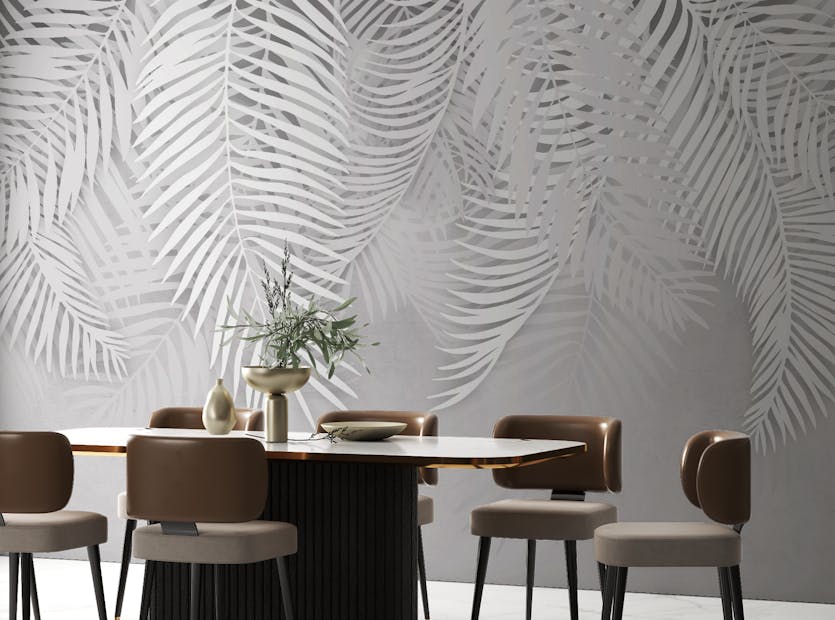 Removable White Palm Leaves on Concrete Texture Wallpaper Mural