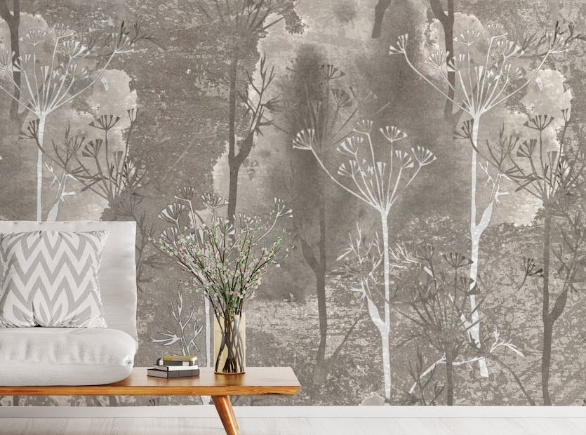Peel and Stick Sepia Gray Colored Abstract Forest Trees Wallpaper Murals