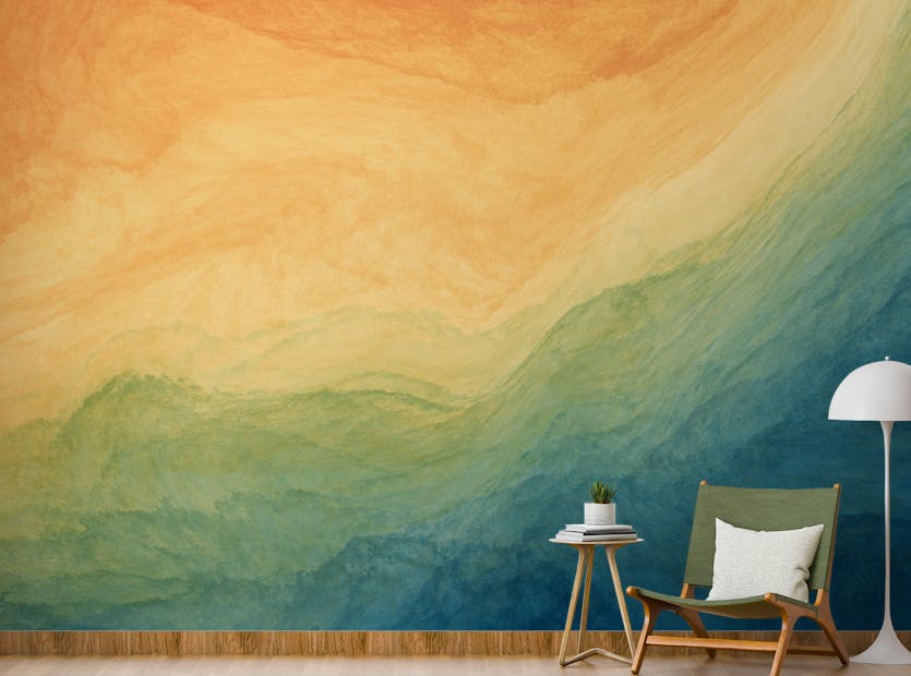 Peel and Stick Blue & Yellow Watercolor Ombre Wallpaper Mural