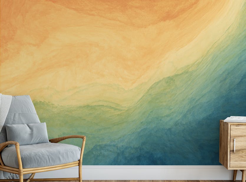 Removable Blue & Yellow Watercolor Ombre Wallpaper Mural