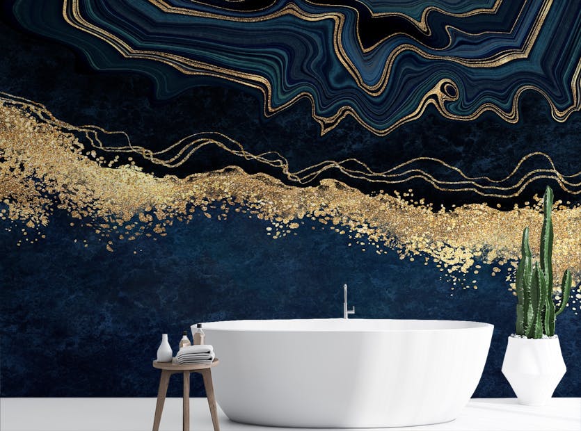Peel and Stick Exquisite Marble Gold Blue Wallpaper Mural