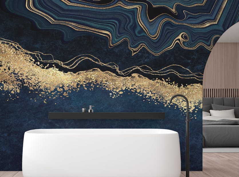 Removable Exquisite Marble Gold Blue Wallpaper Mural