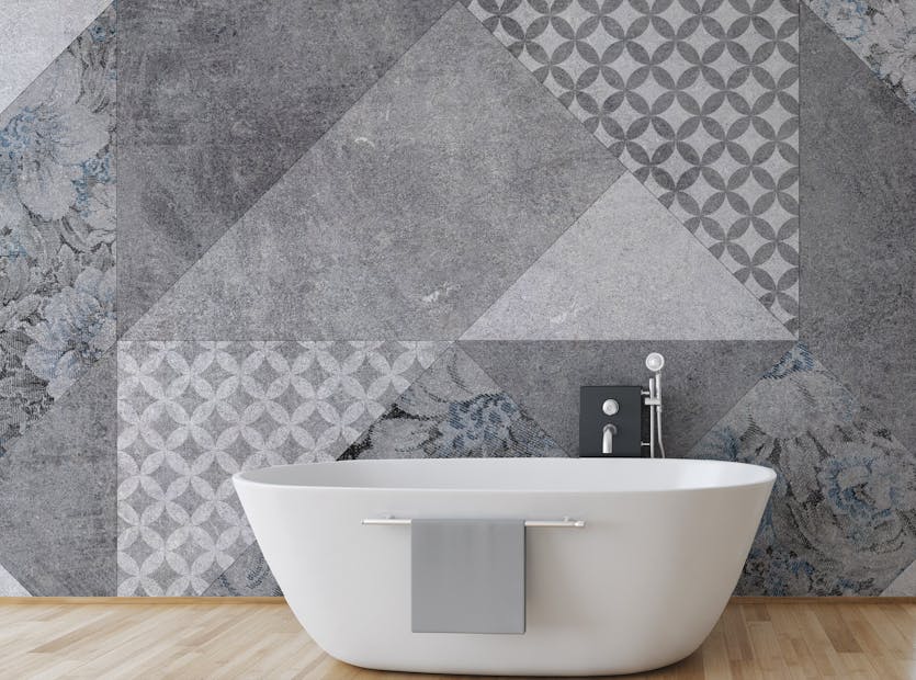 Peel and Stick Gray Colored Geometric Flowers Wallpaper Murals