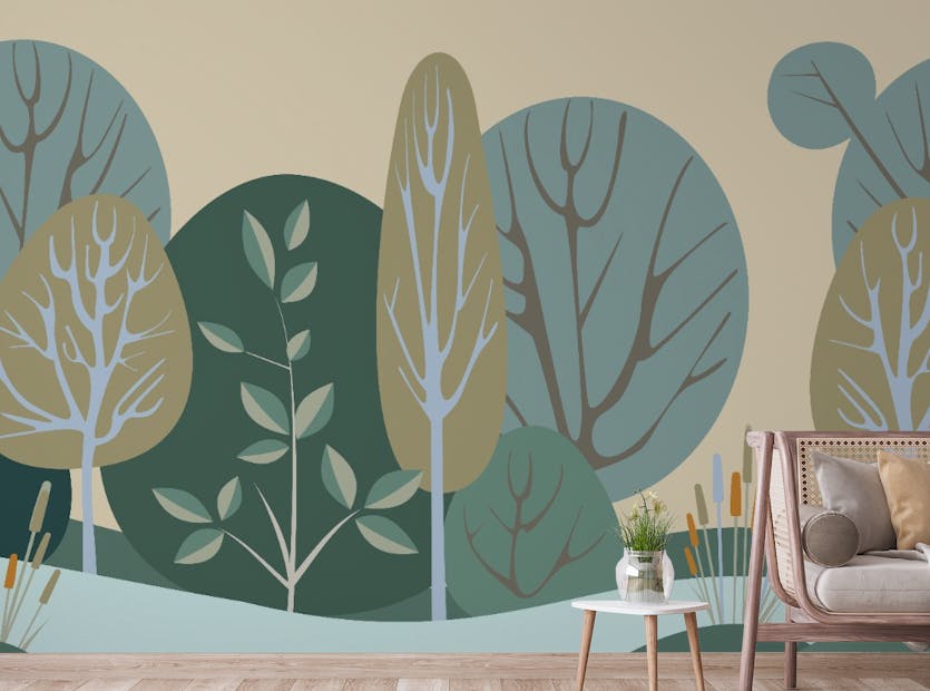 Peel and Stick Abstract Green Tree Forest Wallpaper Mural