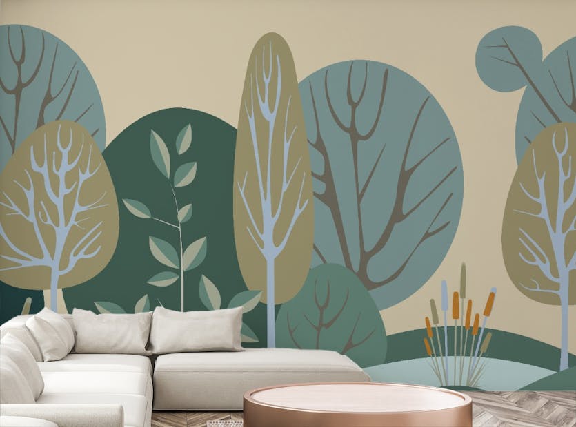 Removable Abstract Green Tree Forest Wallpaper Mural