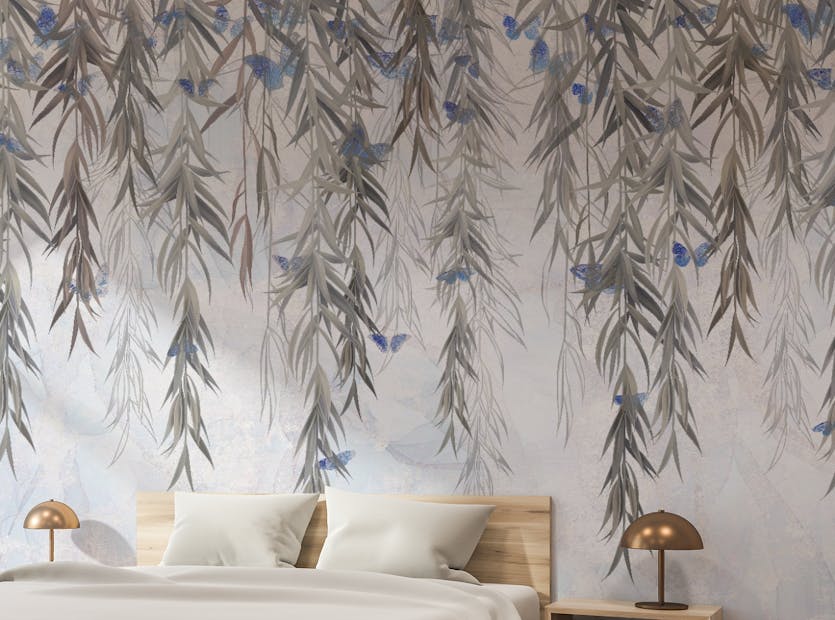 Removable Hanging Willows on Grey Wallpaper Mural