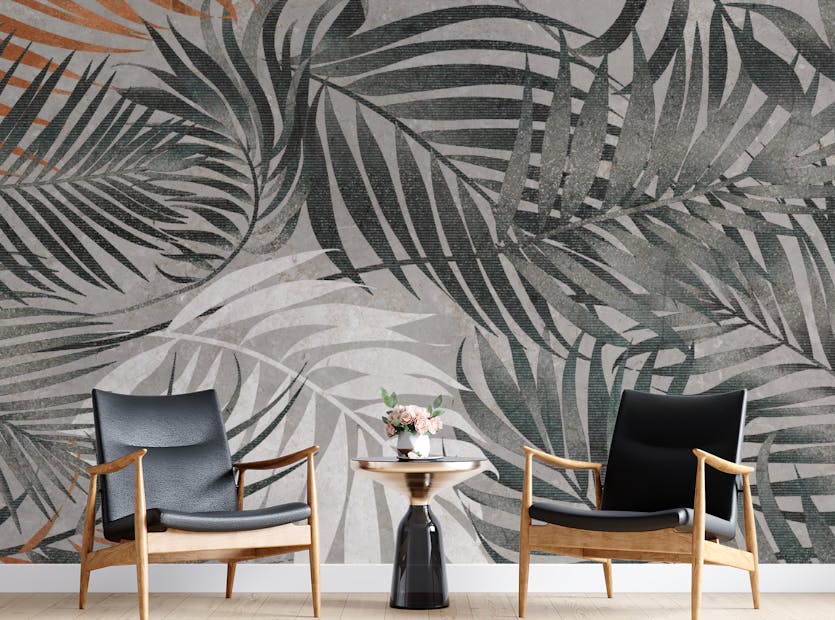 Removable Grey Tropical Leaves Wallpaper Mural