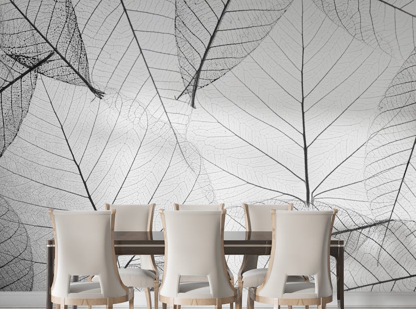 Peel and Stick Black & White Large Veins Leaves Wallpaper Murals