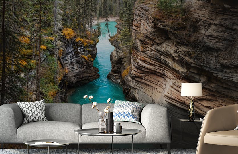 Peel and Stick Waterflow in Athabasca Falls wallpaper Mural