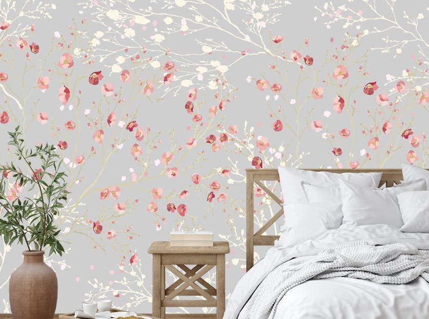 Removable White and Red Flower wallpaper Mural