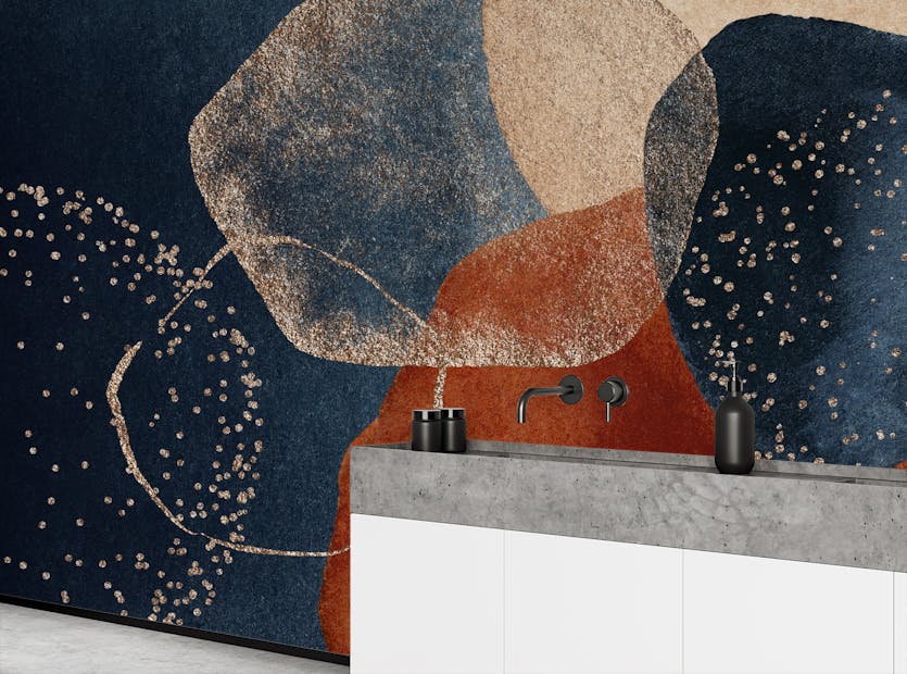 Removable Navy Blue Terracotta Watercolor Wallpaper Mural