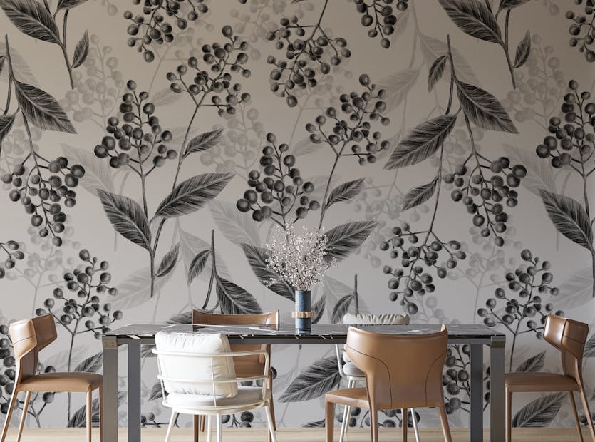 Peel and Stick Grey Olives Leaves Wallpaper Mural