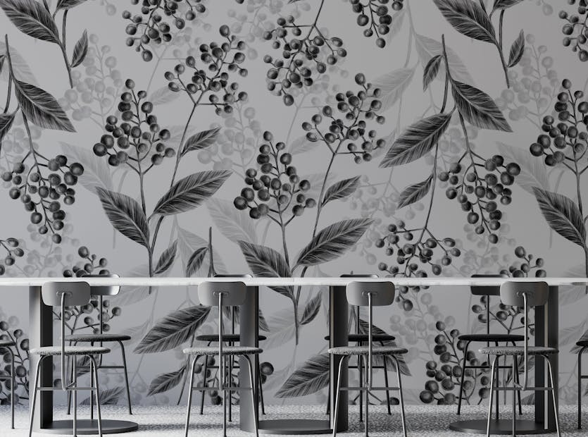Removable Grey Olives Leaves Wallpaper Mural