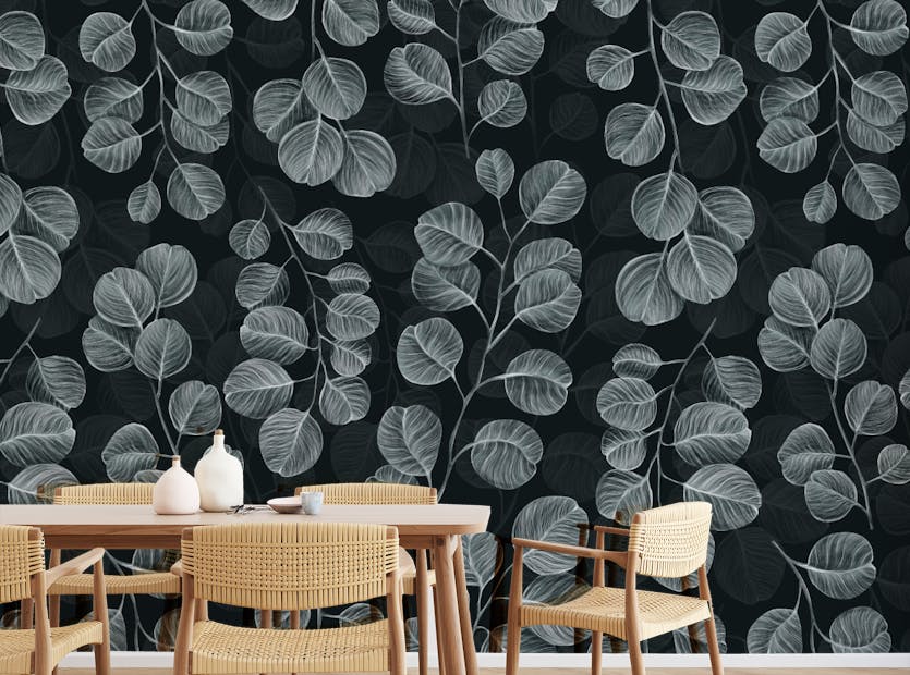 Peel and Stick Eucalyptus Gray Leaves Wallpaper Mural