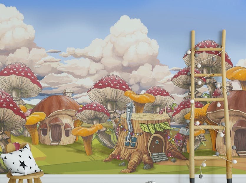Removable Vibrant Mushroom Kids City Wall Mural