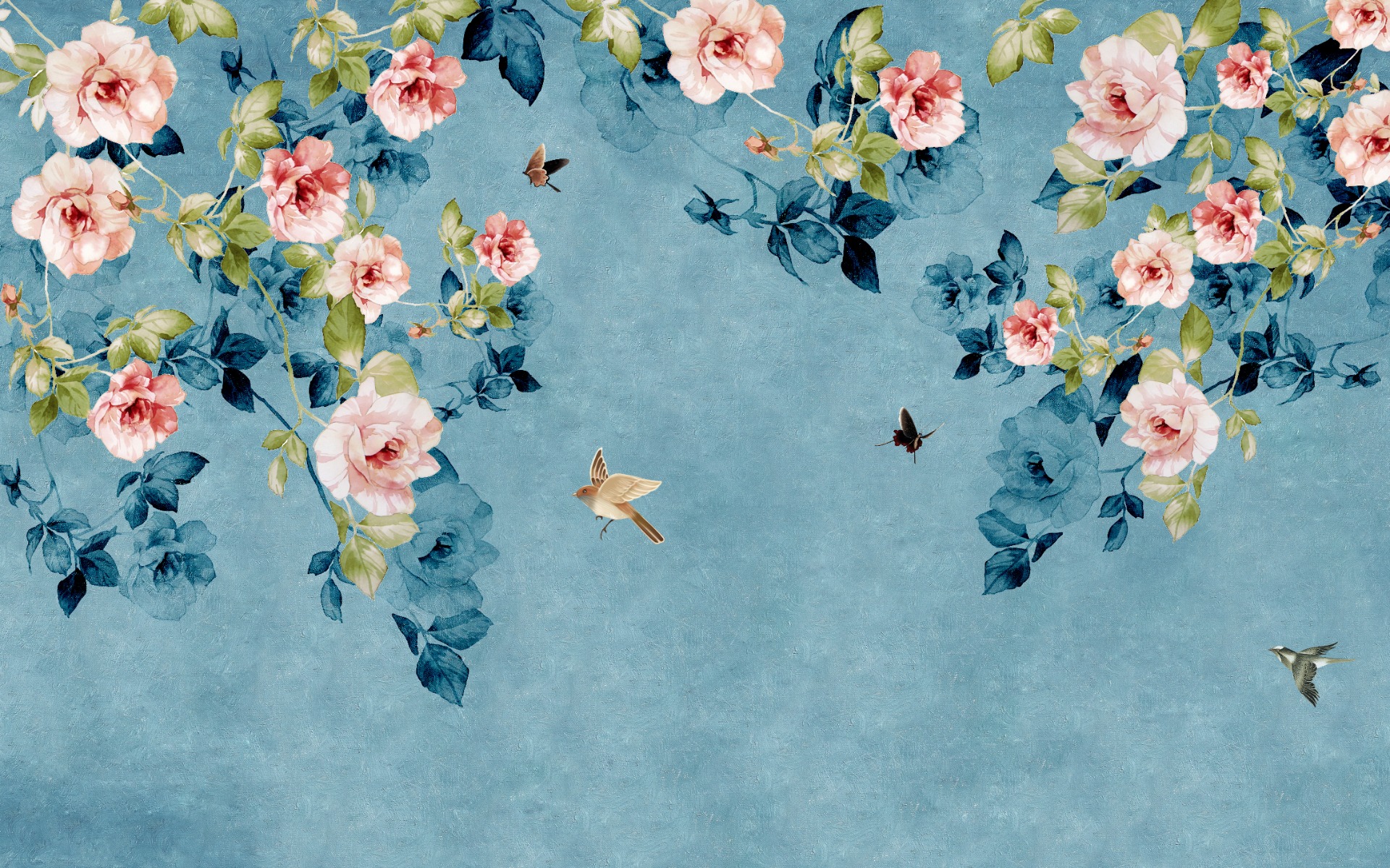Blue roses floral wallpaper Royalty Free Vector Image