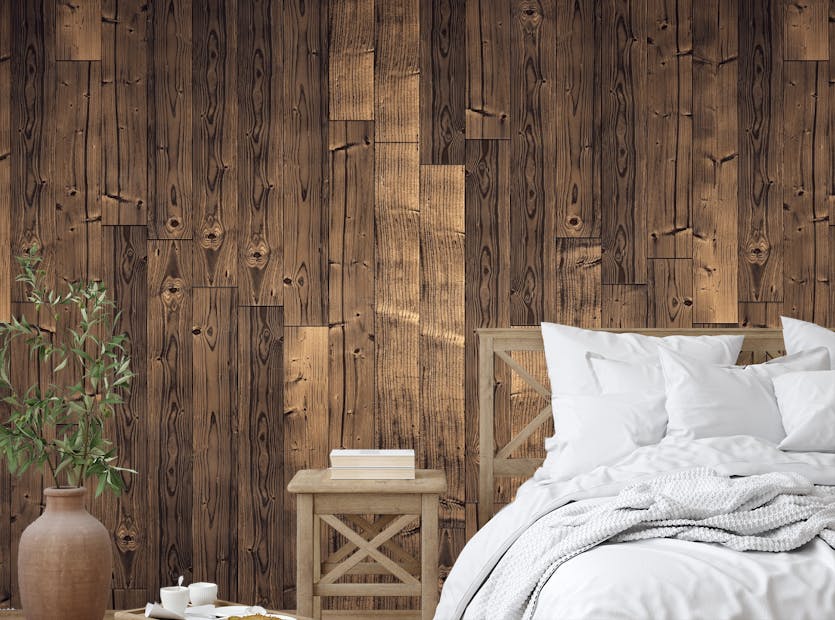 Removable Elegant Solid Dark Brown Oak Wood Wallpaper