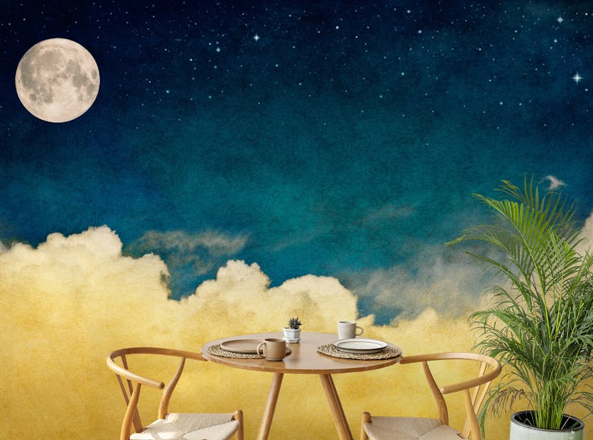 Peel and Stick Yellow Cloud with Full Moon Wallpaper