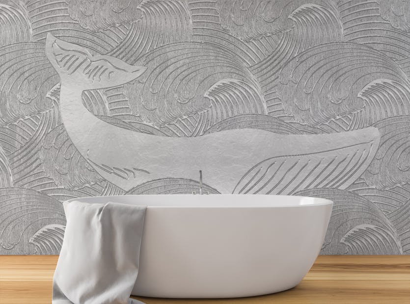 Peel and Stick Silver Whale Handmade Kids Wallpaper Mural