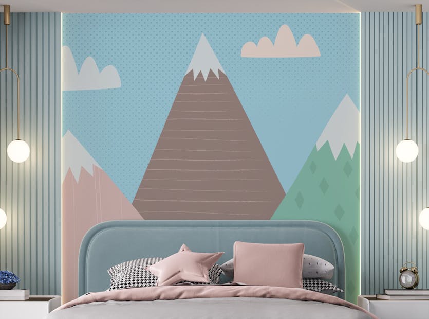 Peel and Stick Finely illustrated Mountains Wallpaper Mural