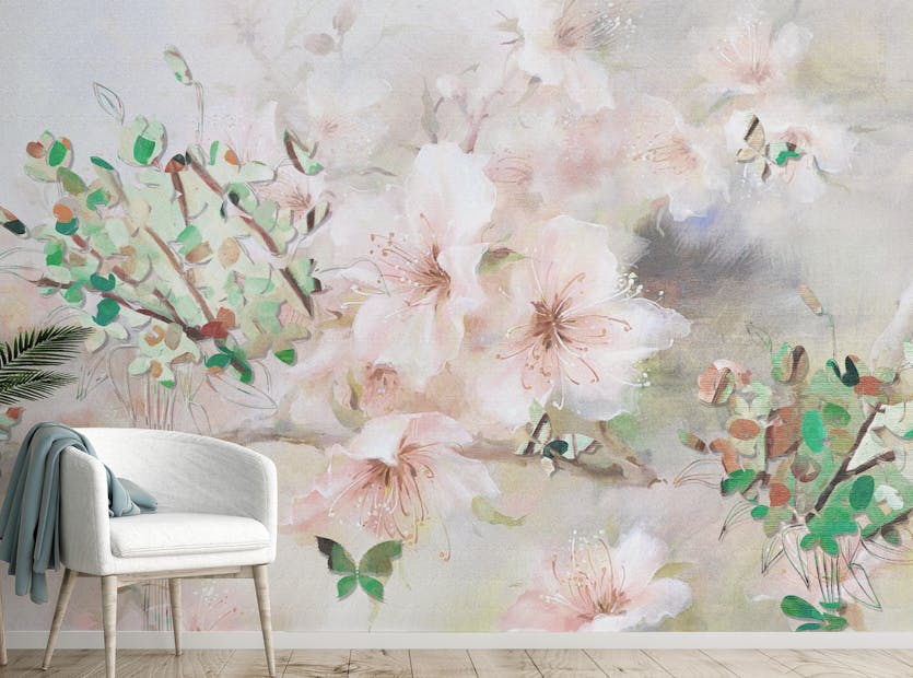 Peel and Stick Watercolor Pink Sakura Flower Wallpaper Murals