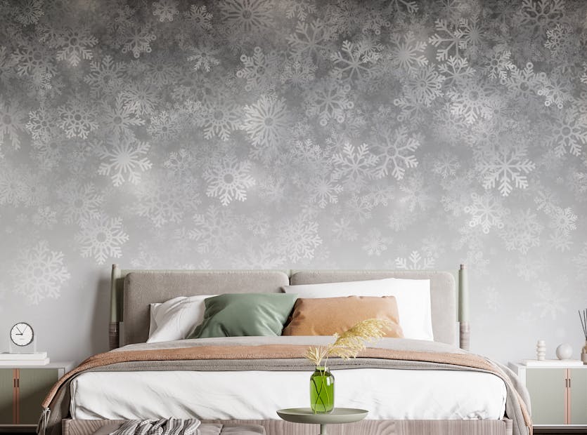 Peel and Stick Gray Winter Snowflakes Pattern Wallpaper