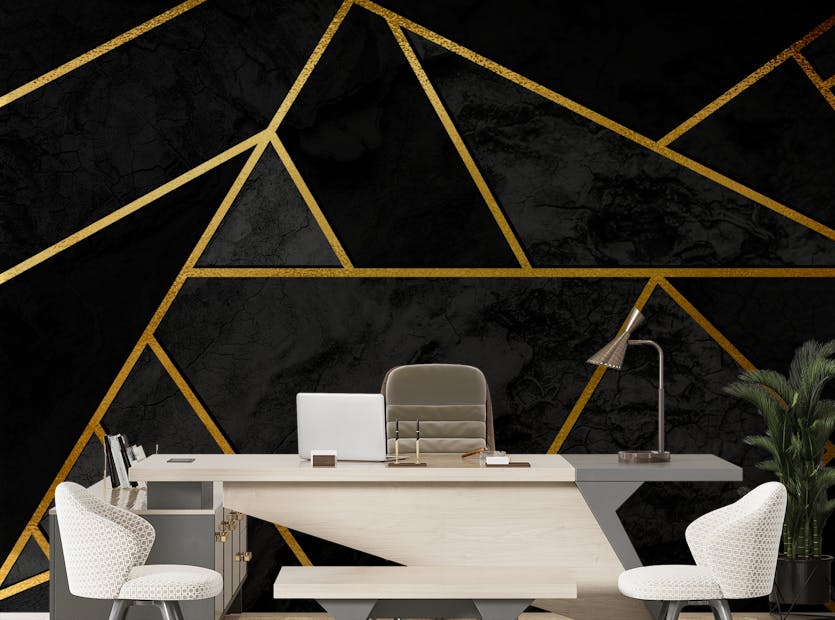 Peel and Stick Black and Gold Abstract Design Mosaic Wallpaper Murals