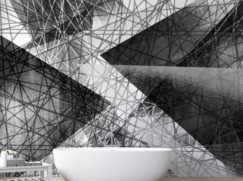 Peel and Stick Black & White Monochrome Geometric Art Wallpaper