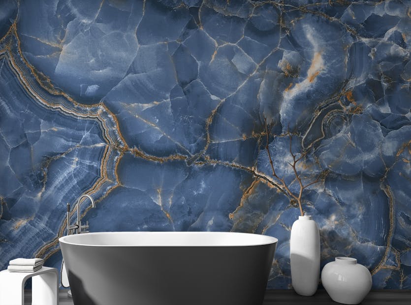 Peel and Stick White & Blue Onyx Marble Wallpaper Mural