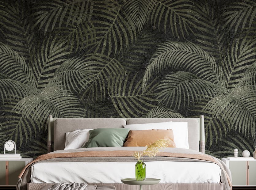 Peel and Stick Green Rustic Tropical Palms Wallpaper Mural