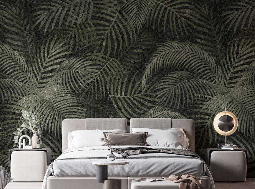 Removable Green Rustic Tropical Palms Wallpaper Mural