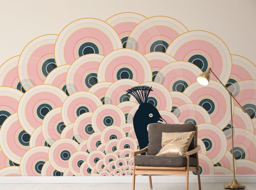 Peel and Stick Pink Peacock Pattern Wallpaper Mural