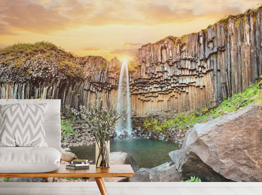 Peel and Stick Sunset Iceland Waterfall Wallpaper Mural