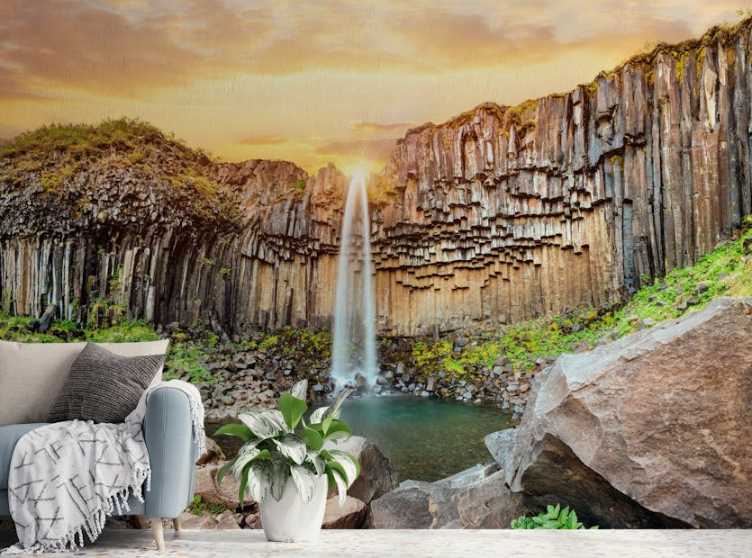Removable Sunset Iceland Waterfall Wallpaper Mural