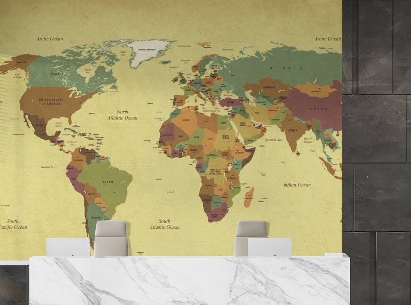 Removable World Map Vintage Wallpaper Mural