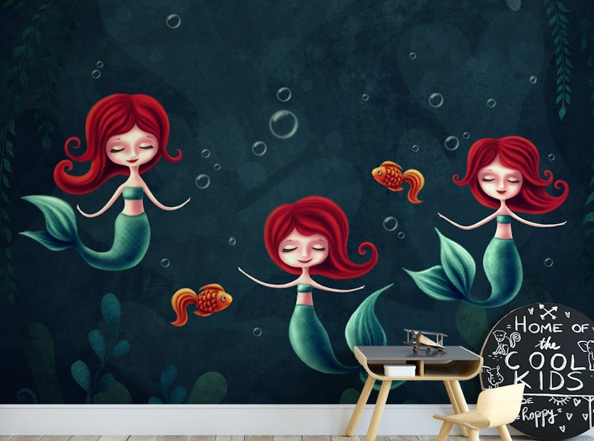 Peel and Stick Three Underwater Mermaids Wallpaper Mural