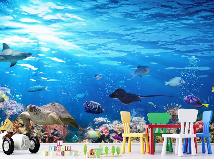 Removable Deep Blue Sea Water with Corel Reef wallpaper Mural