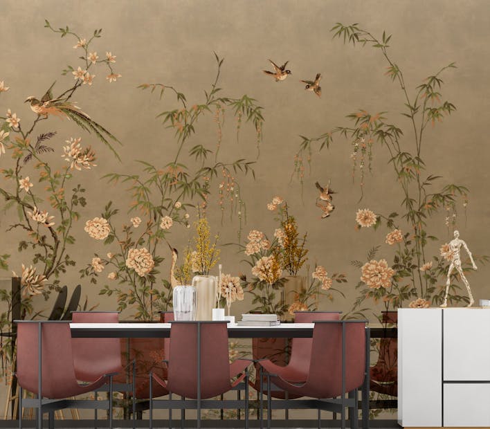Peel and Stick Japanese Birds & Trees Chinoiserie Wallpaper
