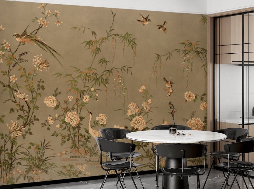 Removable Japanese Birds & Trees Chinoiserie Wallpaper