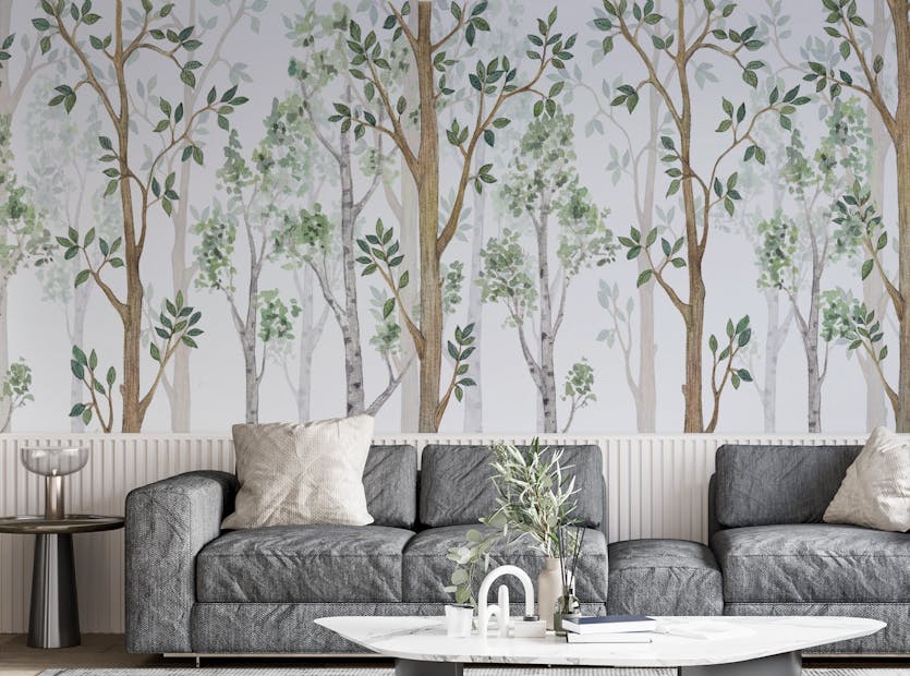 Peel and Stick Watercolor Green Forest Wallpaper Mural