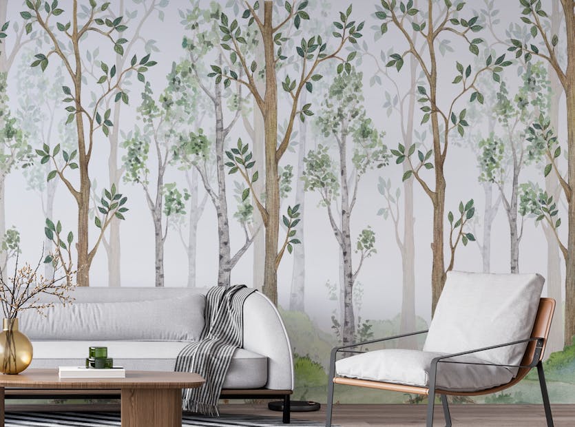 Removable Watercolor Green Forest Wallpaper Mural
