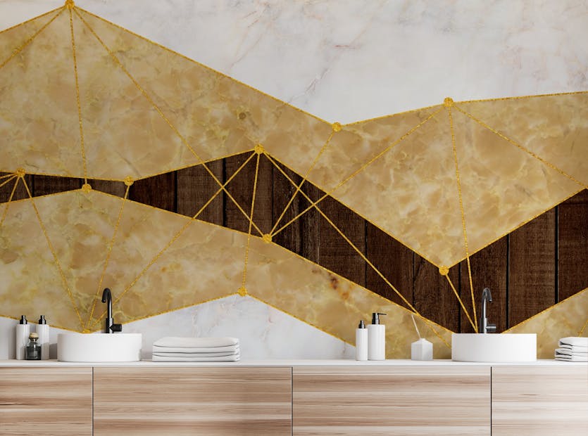 Peel and Stick Gold Marble & Wood Wallpaper Mural