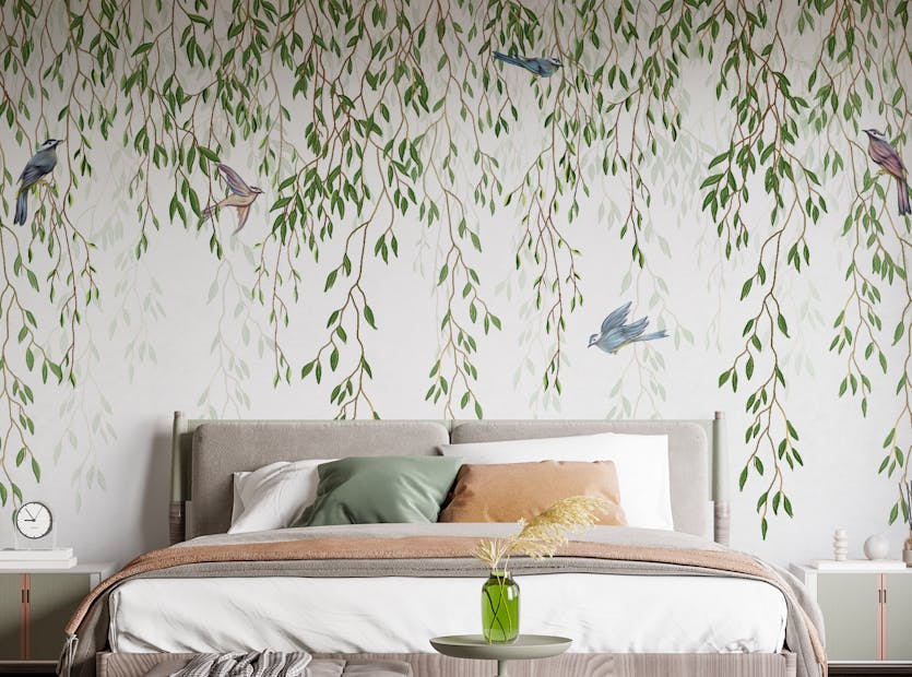 Peel and Stick Willow Branches & Birds Wallpaper Mural