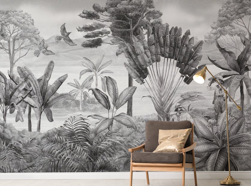 Peel and Stick Black and white scenery wallpaper mural