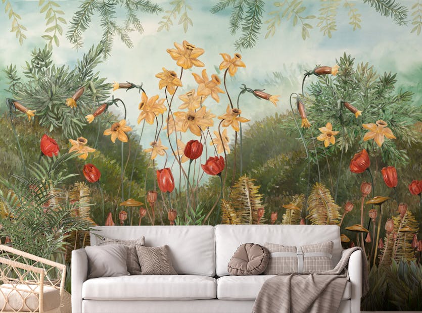 Peel and Stick Watercolor forest Flower & Plants Wallpaper Mural