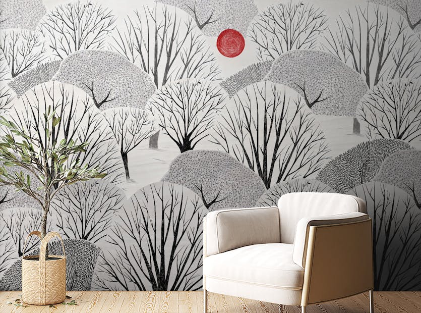 Peel and Stick Artistic Black & White Trees Wallpaper Mural
