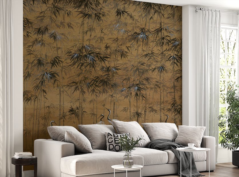 Peel and Stick Earthy Color with White Crane Wallpaper Mural