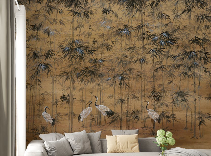 Removable Earthy Color with White Crane Wallpaper Mural
