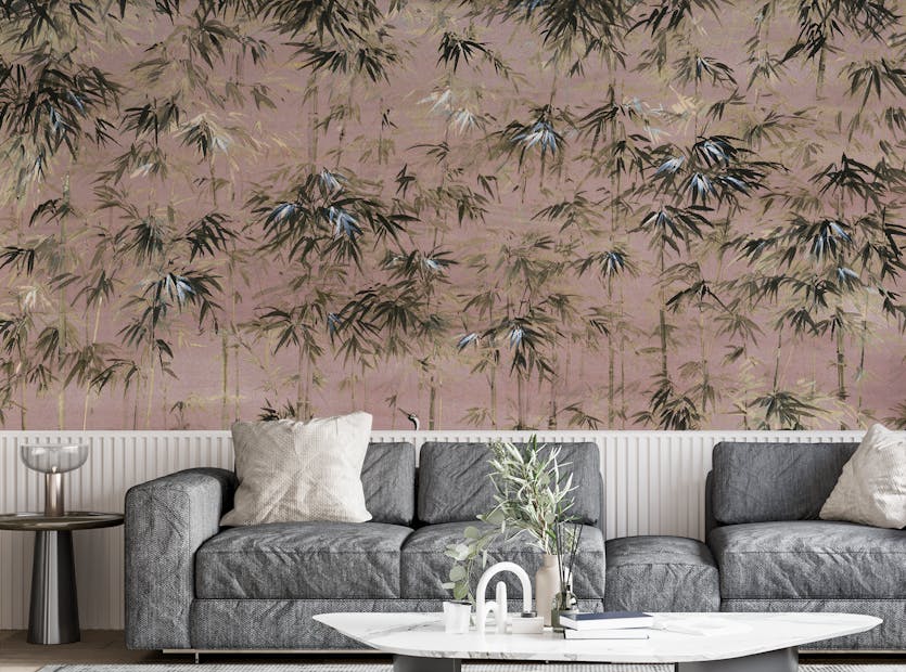 Peel and Stick Pink Color with White Crane Wallpaper Mural